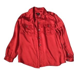 Talbots Red Silk Button Down Long Sleeve Shirt Size 6P